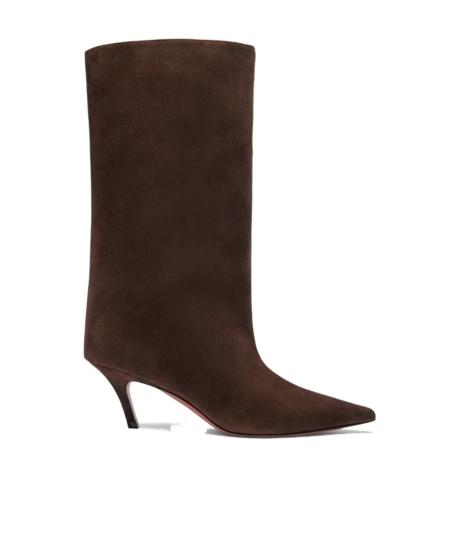 Amina Muaddi Pointed Short Boots In Brown