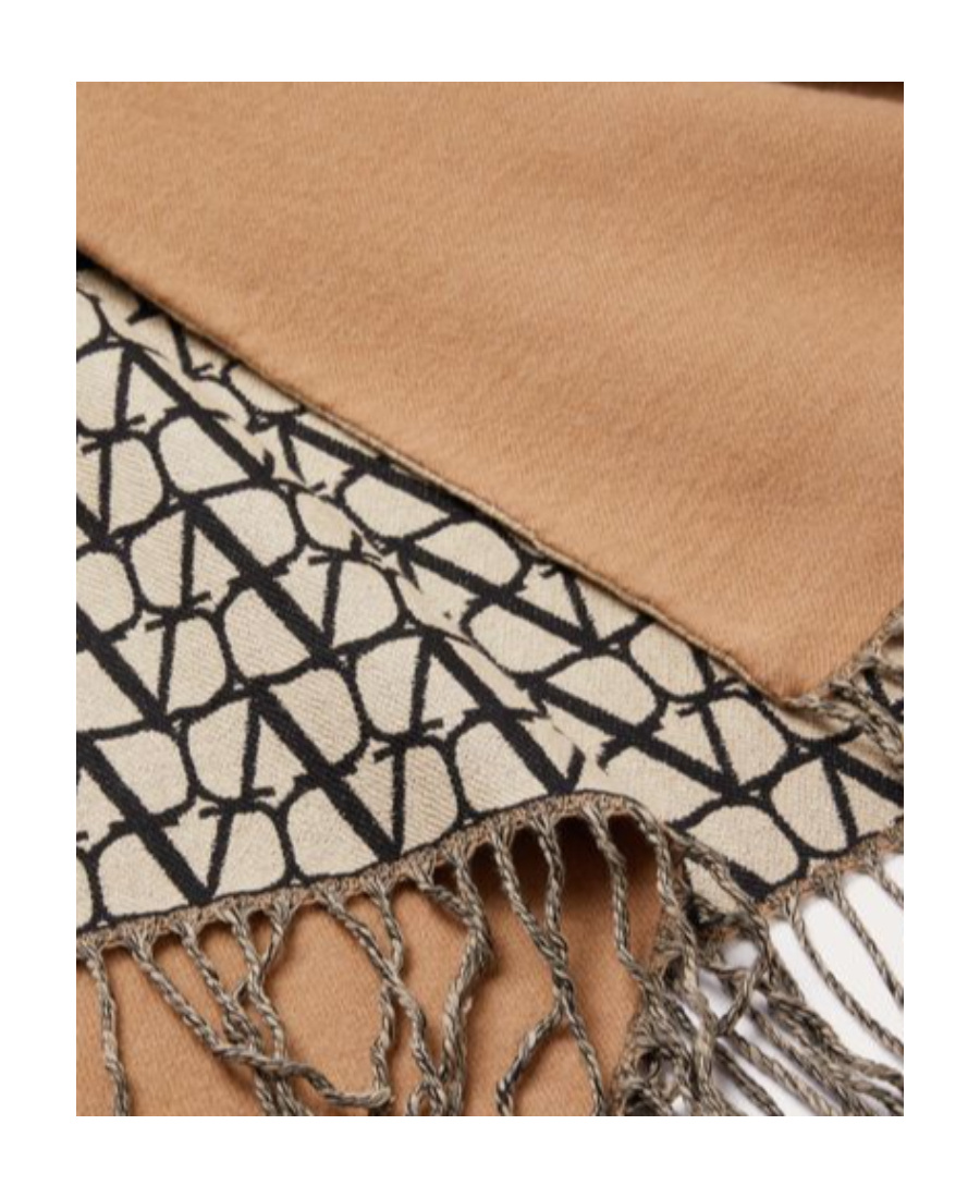 Valentino Asymmetrical Wool Poncho With Fringed Edge In Brown