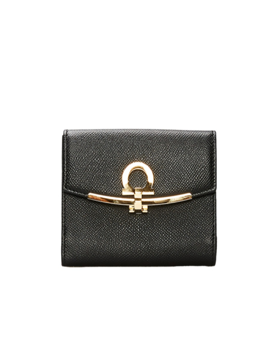 Ferragamo Salvatore Gancini Plaque Bi-fold Wallet In Black