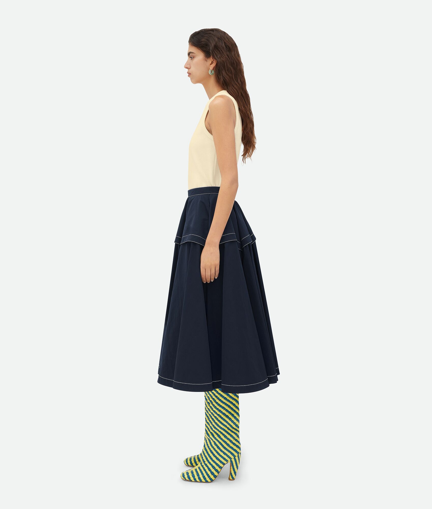 Bottega Veneta Panelled Flared Midi Skirt In Blue