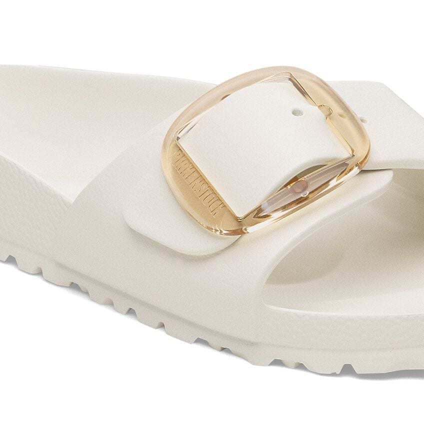 Shop Birkenstock Madrid Big Buckle Slides In Eggshell