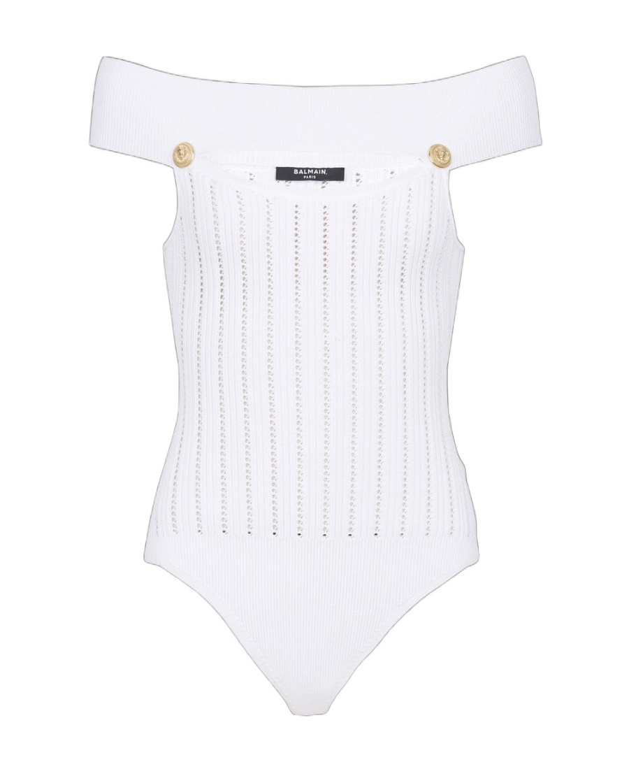 Shop Balmain Openwork Knit Body In White
