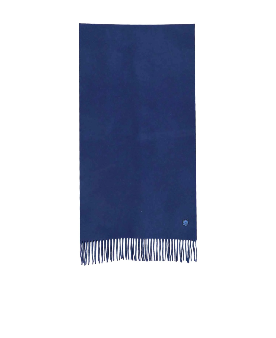 Maison Kitsuné Chillax Fox-motif Wool Scarf In Blue