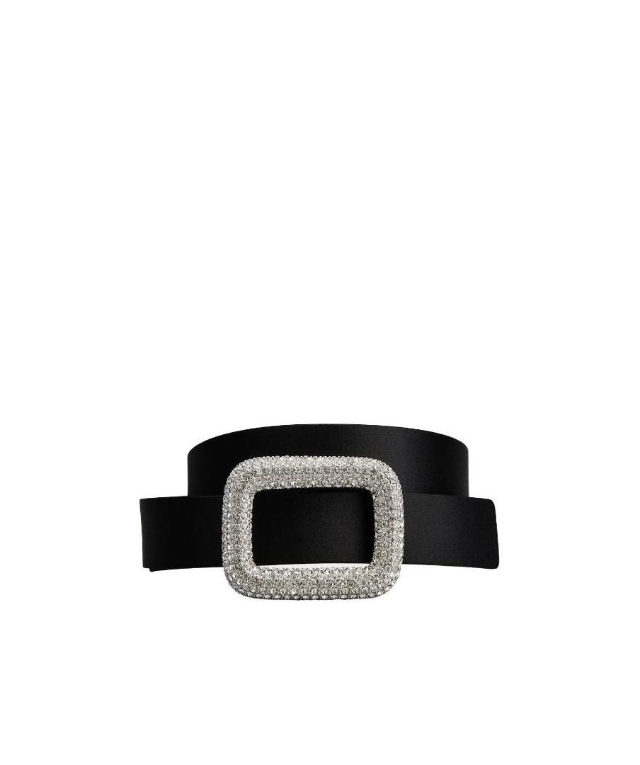 Roger Vivier Crystal Buckle Detail Belt In Black