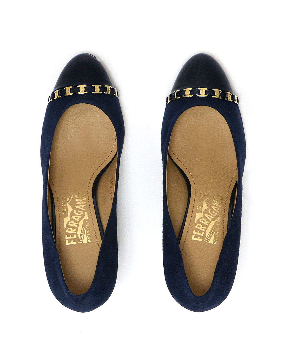 Ferragamo Stitching Design Slope Heels In Black