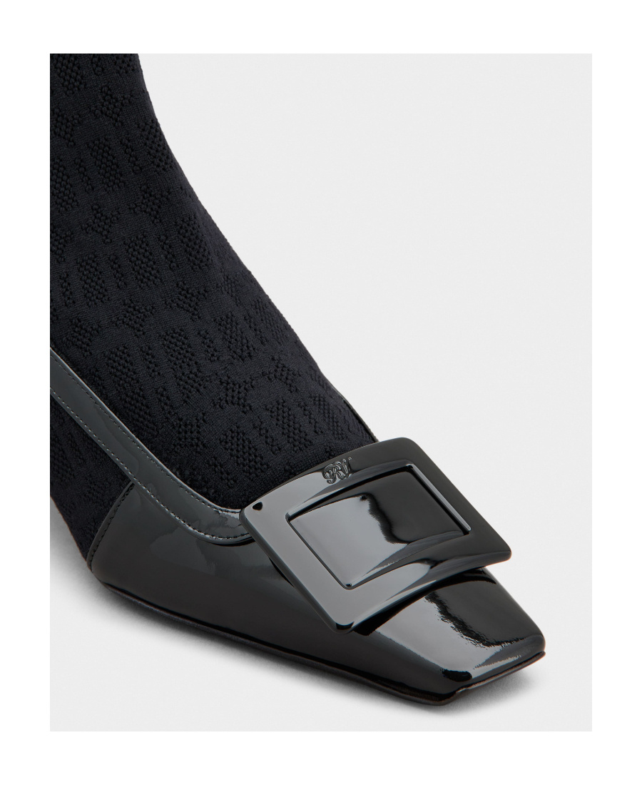 Roger Vivier Belle Vivier Sock Lacquered Buckle Ankle Boots In Black