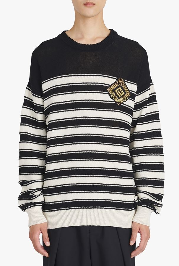 Balmain Logo-badge Knitted Sailor Jumper In Black