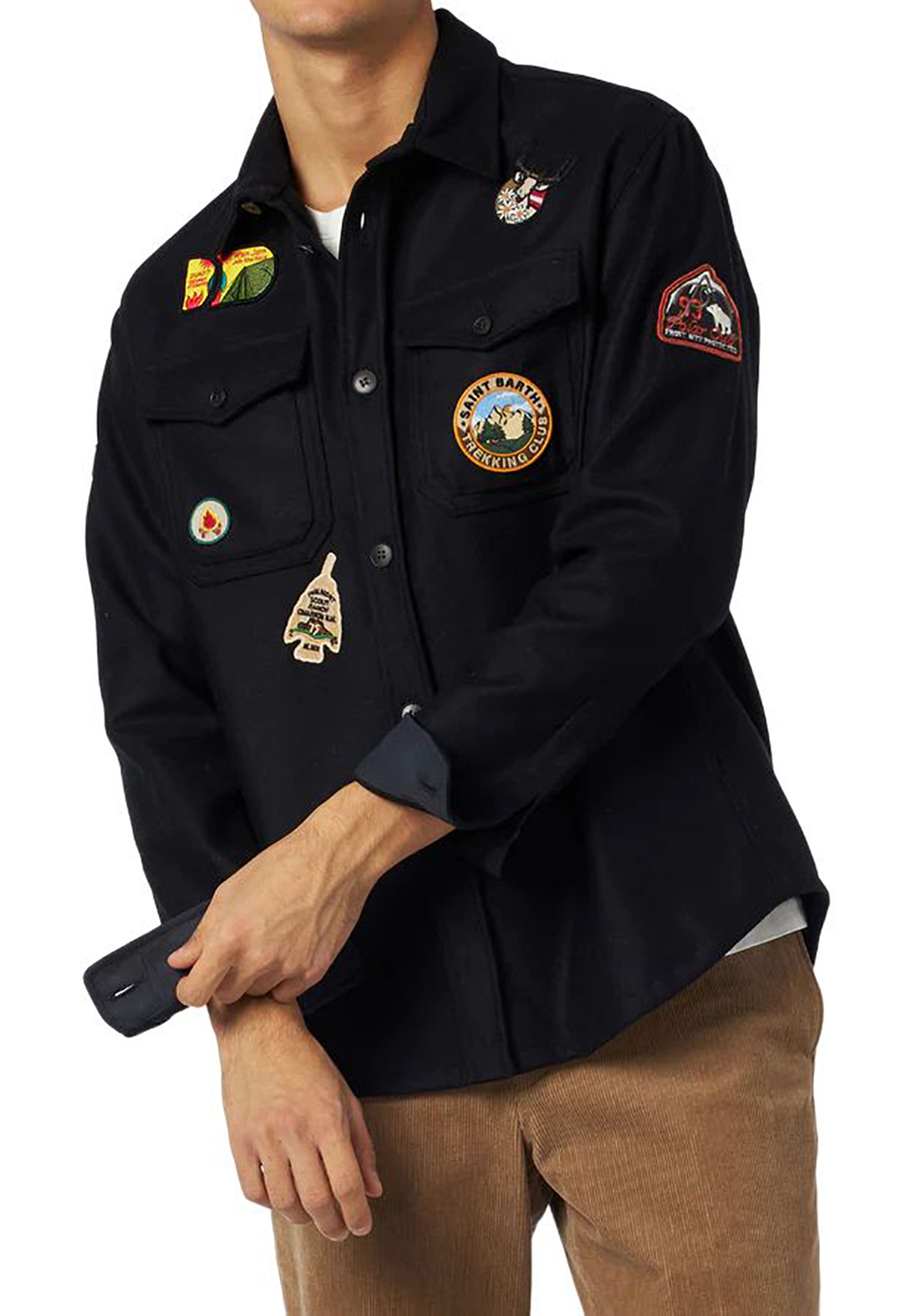 Mc2 Saint Barth Patch Lapel Shirt In Black