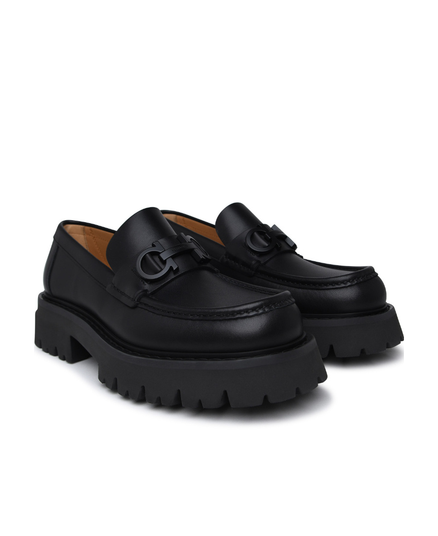 Ferragamo Florian Square-toe Leather Loafers In Black