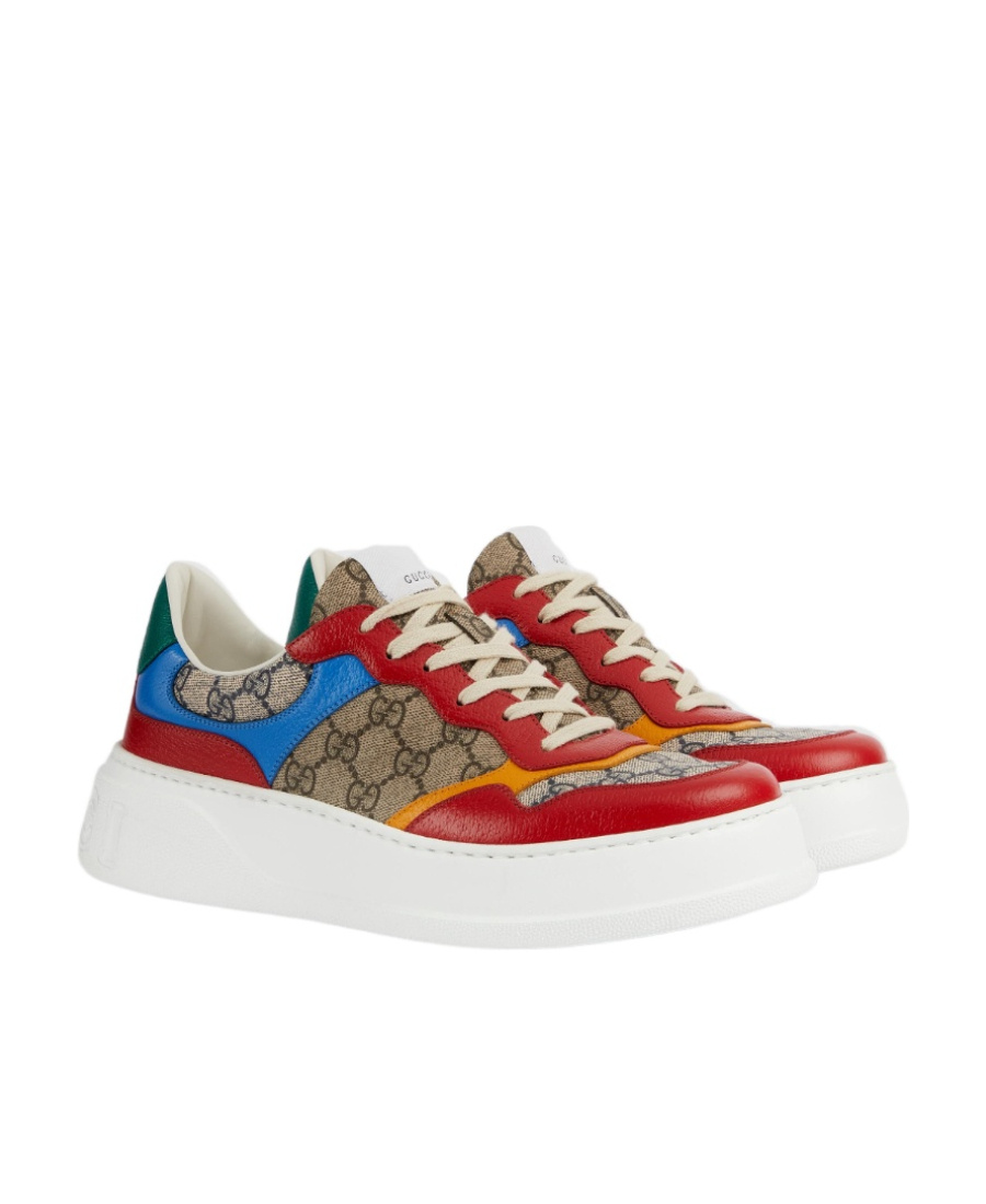 Gucci Gg Panelled Lace-up Sneakers In Neutrals