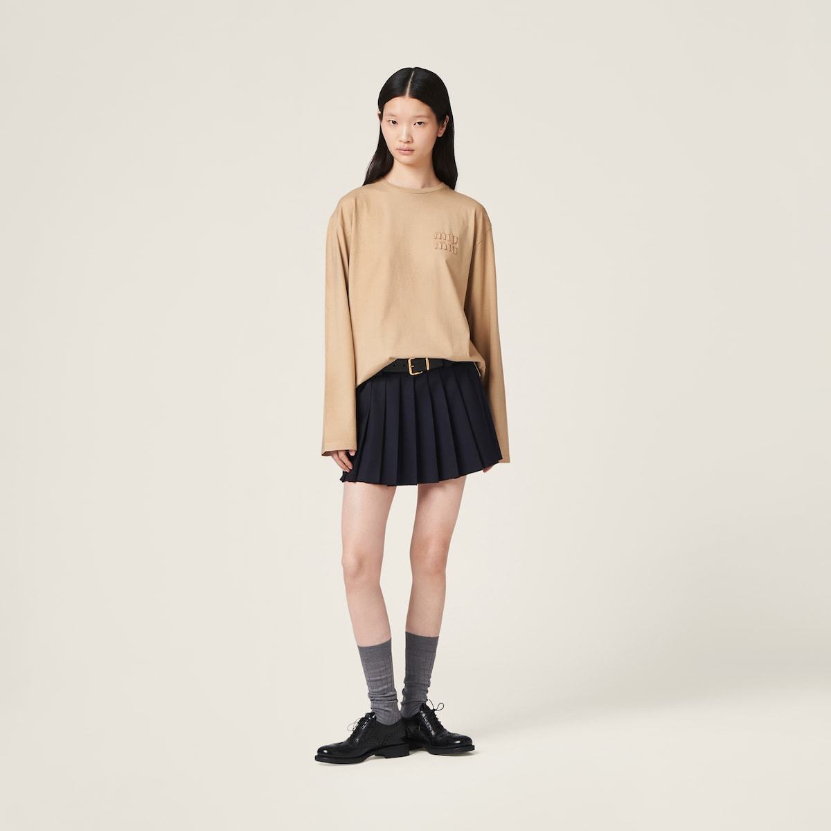 Miu Miu Garment-dyed Cotton Jersey T-shirt In Neutral