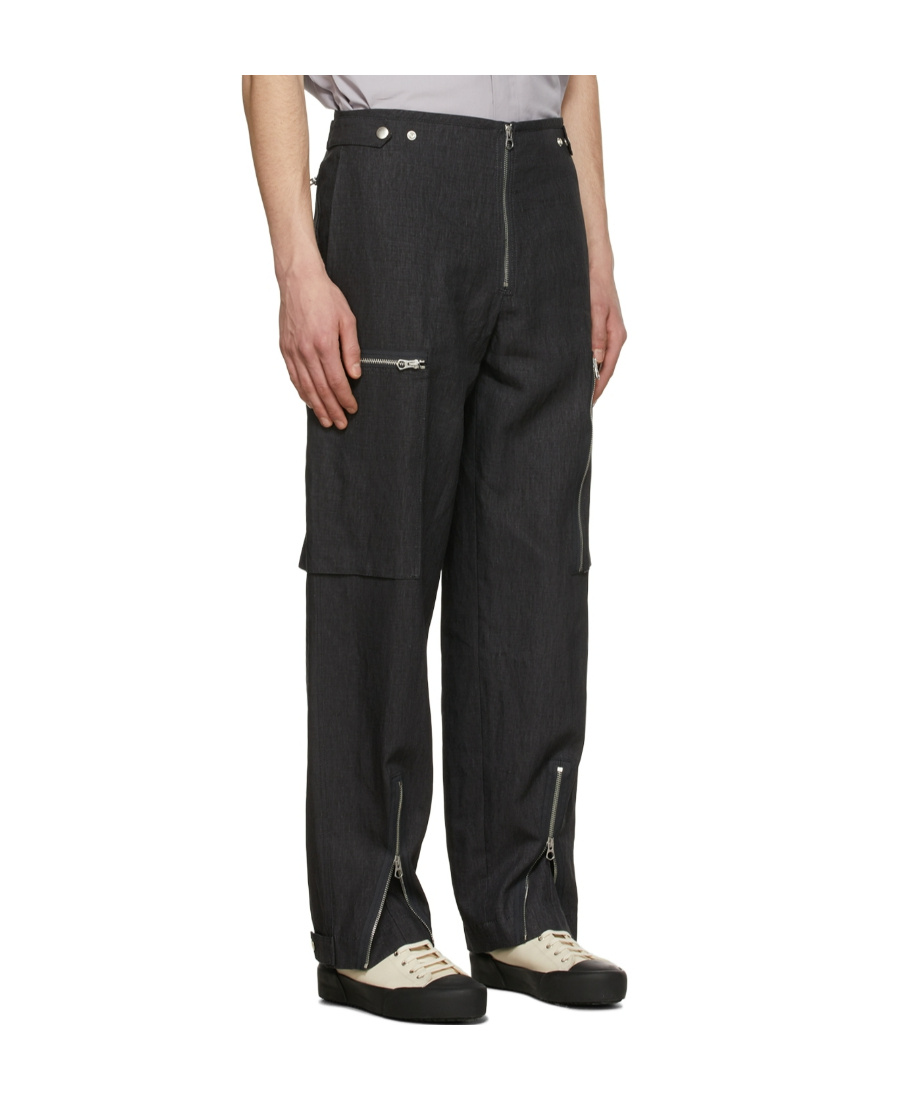 Jil Sander Navy Linen Cargo Pants In Black