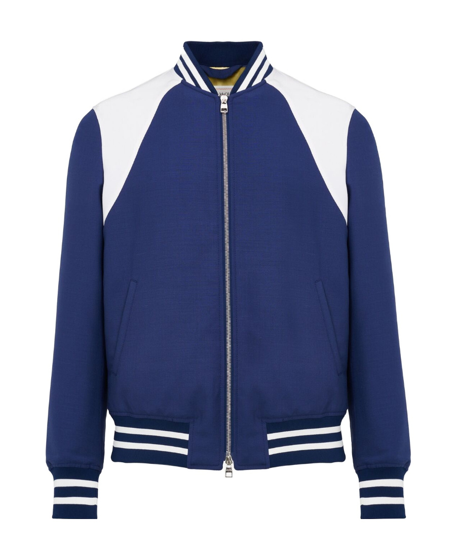 Alexander Mcqueen Panelled Wool And Mohair-blend Bomber Jacket In Blue