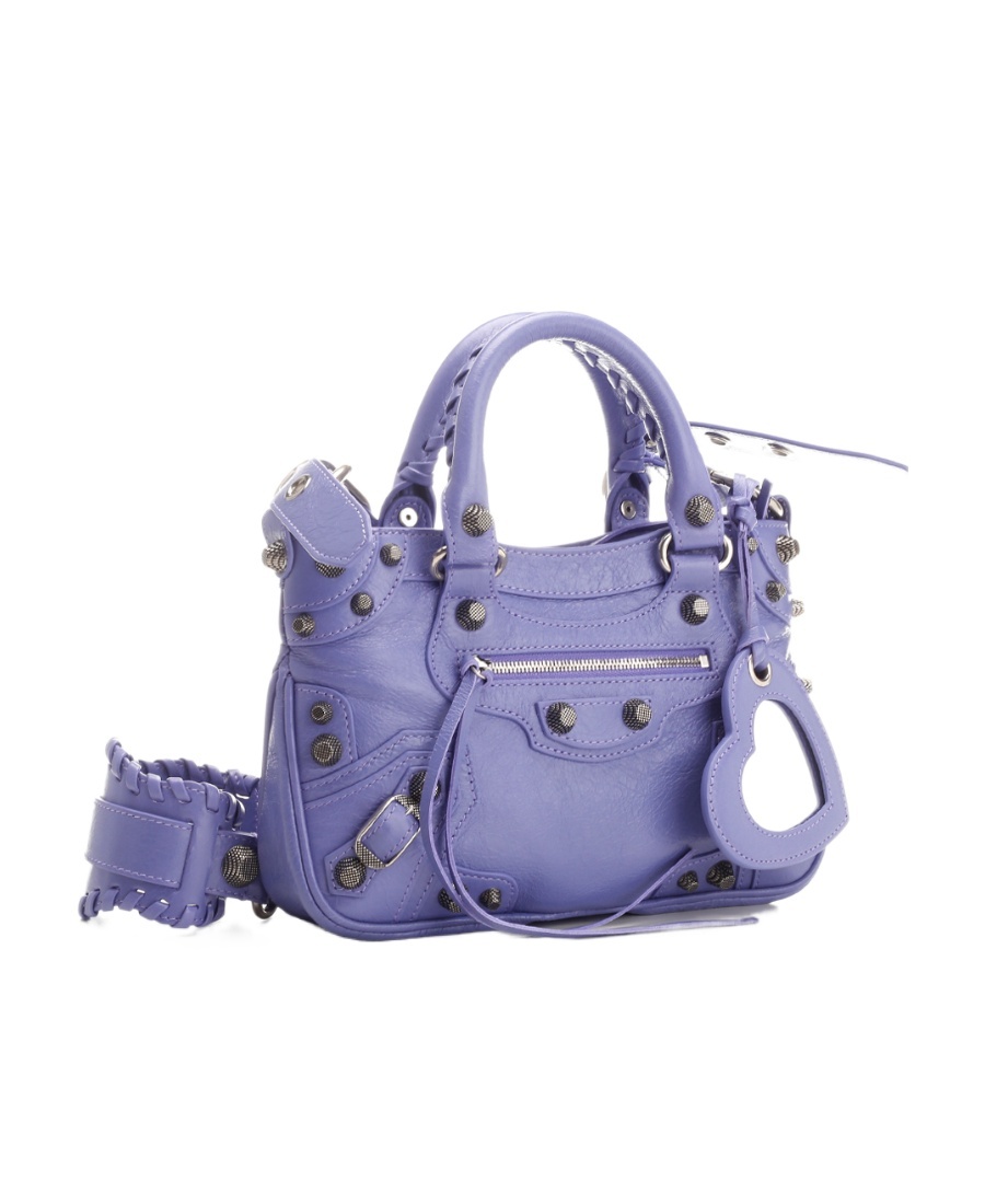 Balenciaga Green Leather Shoulder Handbag With Magnetic Closure And Metal Details In Purple