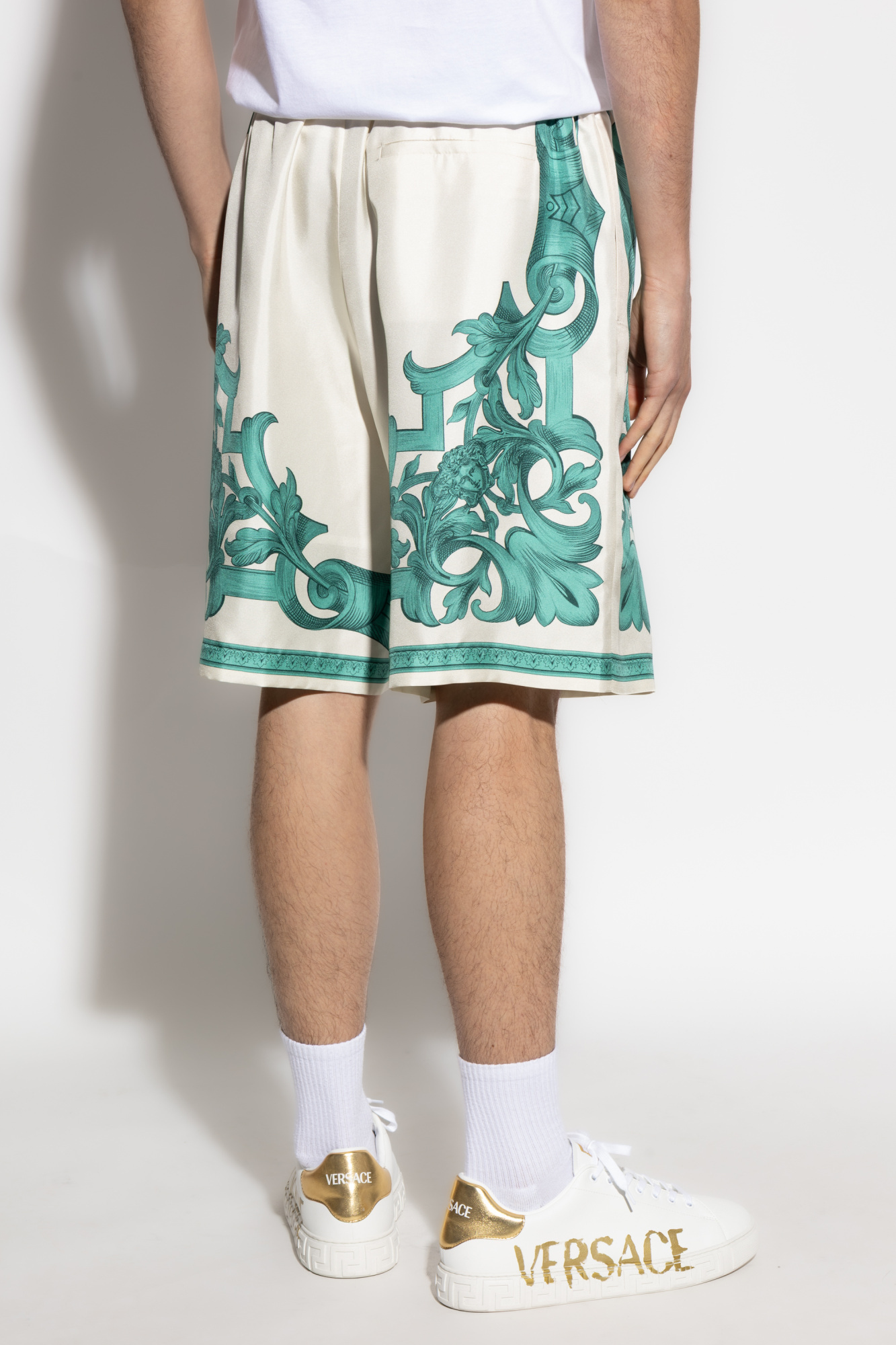 Versace Architectural Baroque Print Silk Shorts