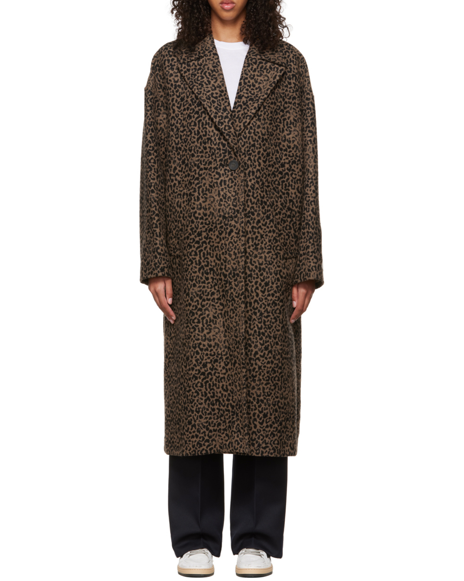 Golden Goose Golden Collection Single-breasted Cocoon Coat In Wool With Jacquard Animal Pattern In Brown