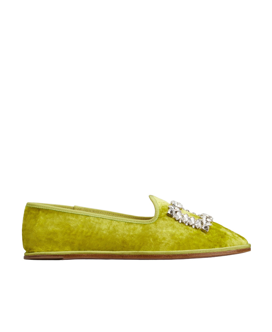 Roger Vivier Babby Viv' Strass Embroidered Buckle Velvet Loafers In Green