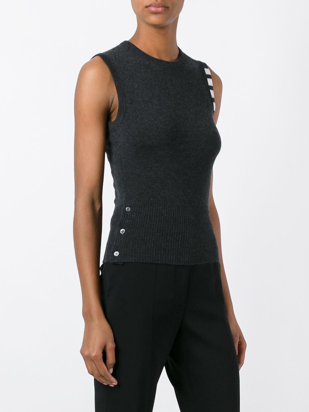 Thom Browne Cashmere Sleeveless Sweater Stripe Detail In Gray