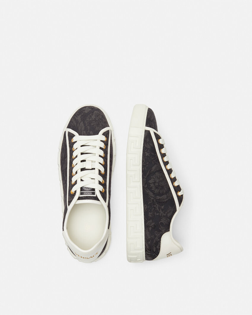Versace Barocco Greca Jacquard Lace-up Sneakers In White