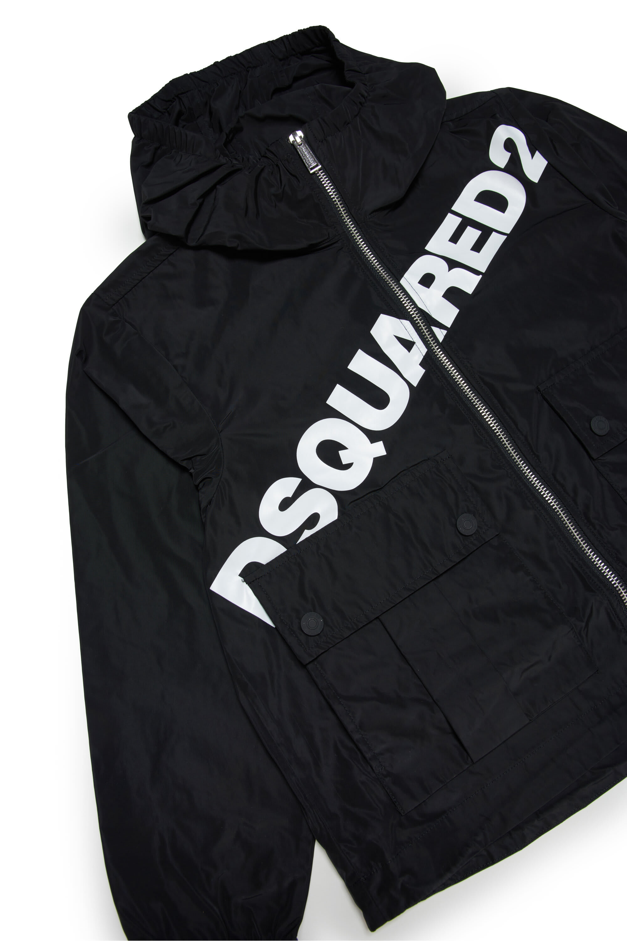 Dsquared2 Logo-print Hooded Windbreaker In Black