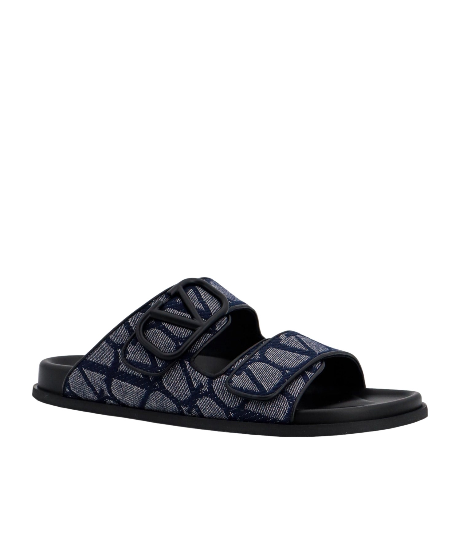 Valentino Denim Vlogo Toile Iconographe Slides In Black