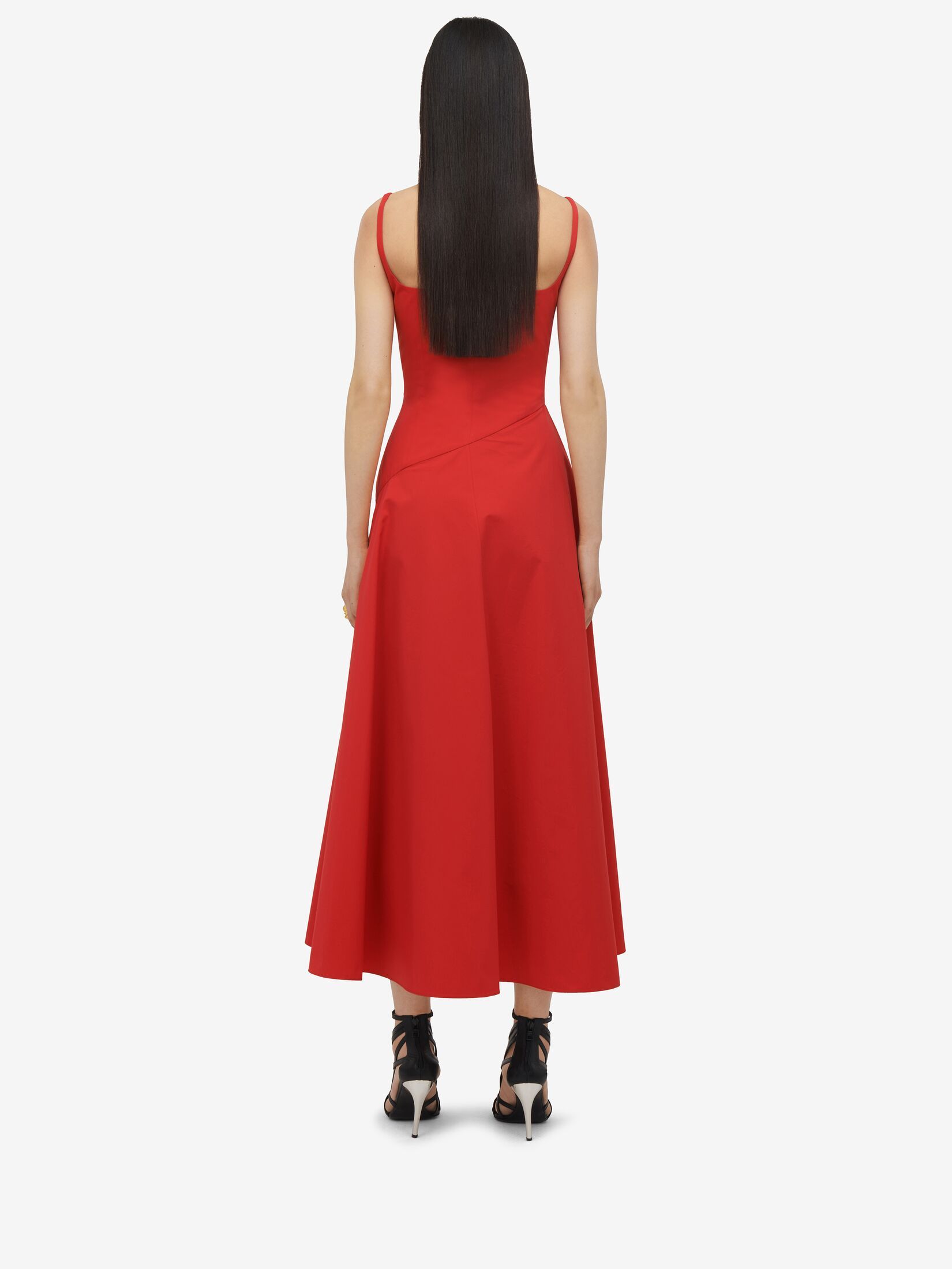 Alexander Mcqueen Asymmetric Flared Midi Dress In Red