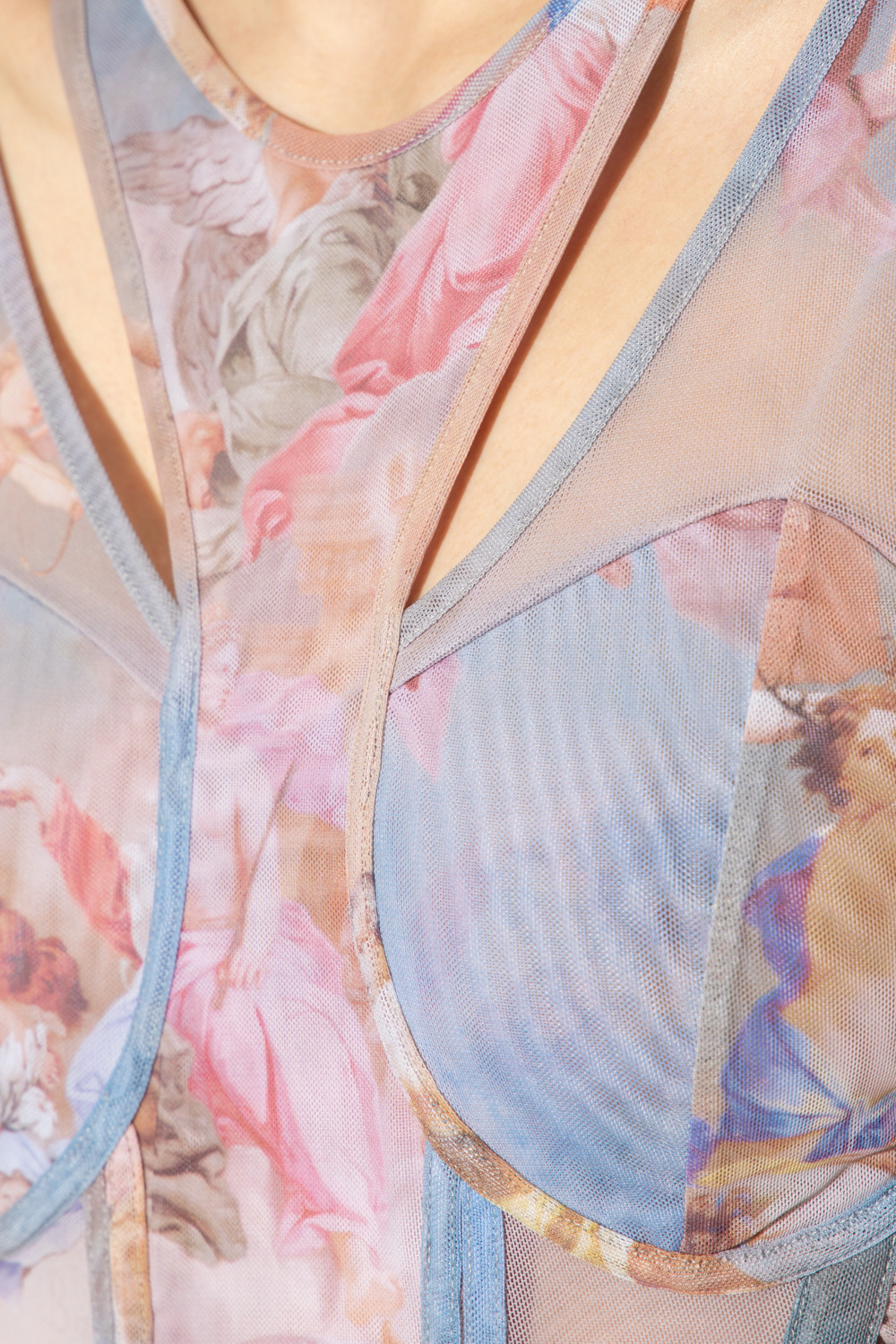 Balmain Sky Printed Tulle Top In Nude