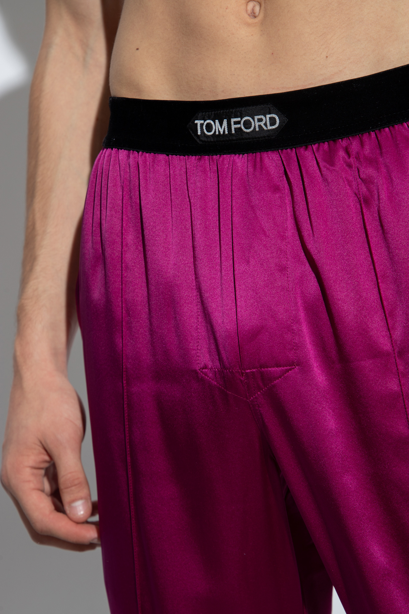 Tom Ford Logo Waistband Satin Pajama Trousers In Purple