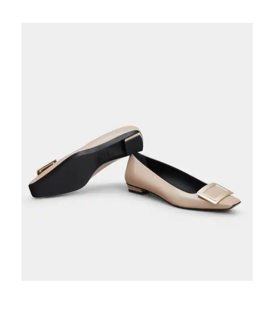 Roger Vivier Belle Vivier Square Button Flat Sole Shoes In Nude