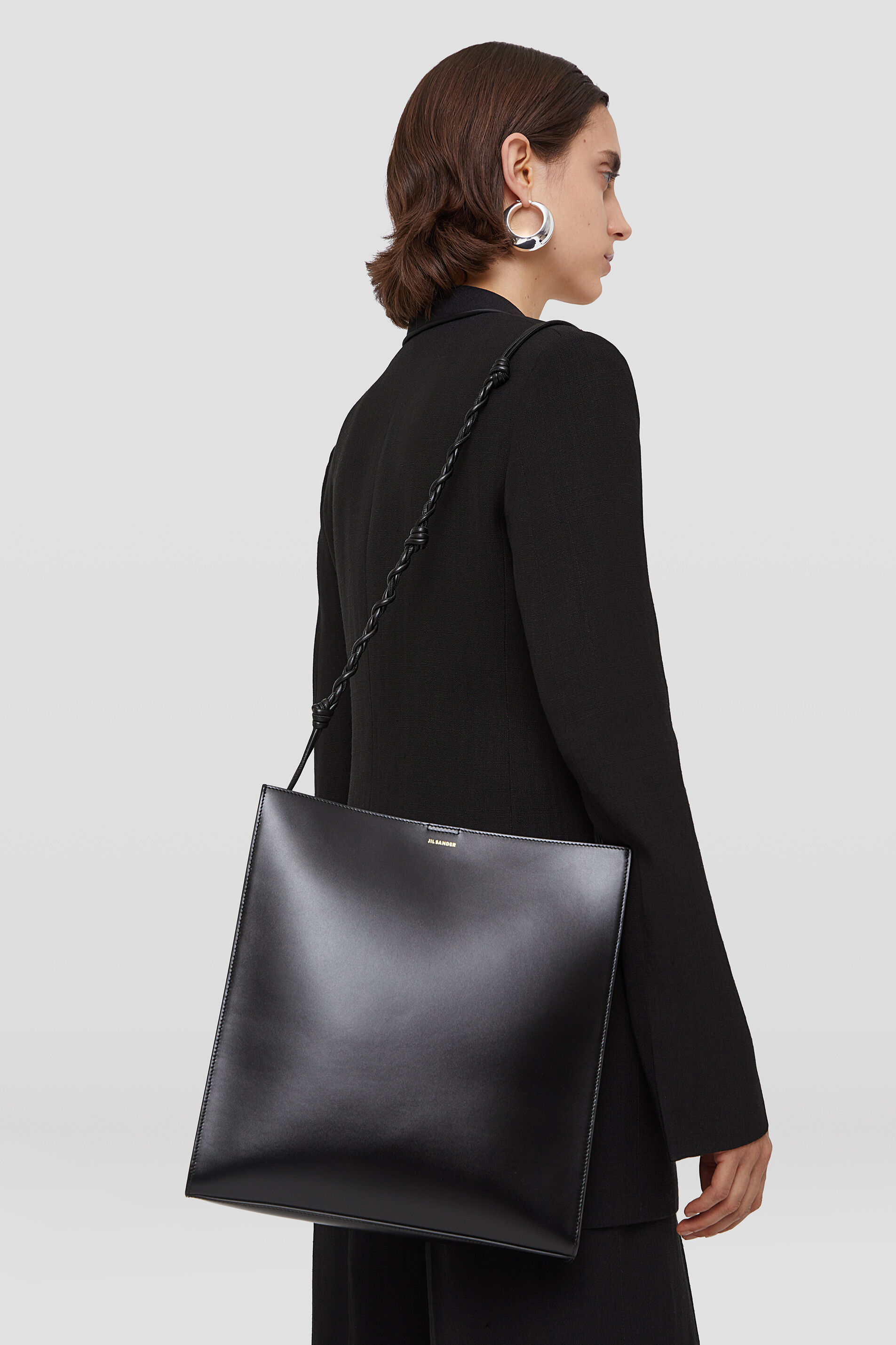 Jil Sander Engraved-logo Leather Shoulder Bag In Black
