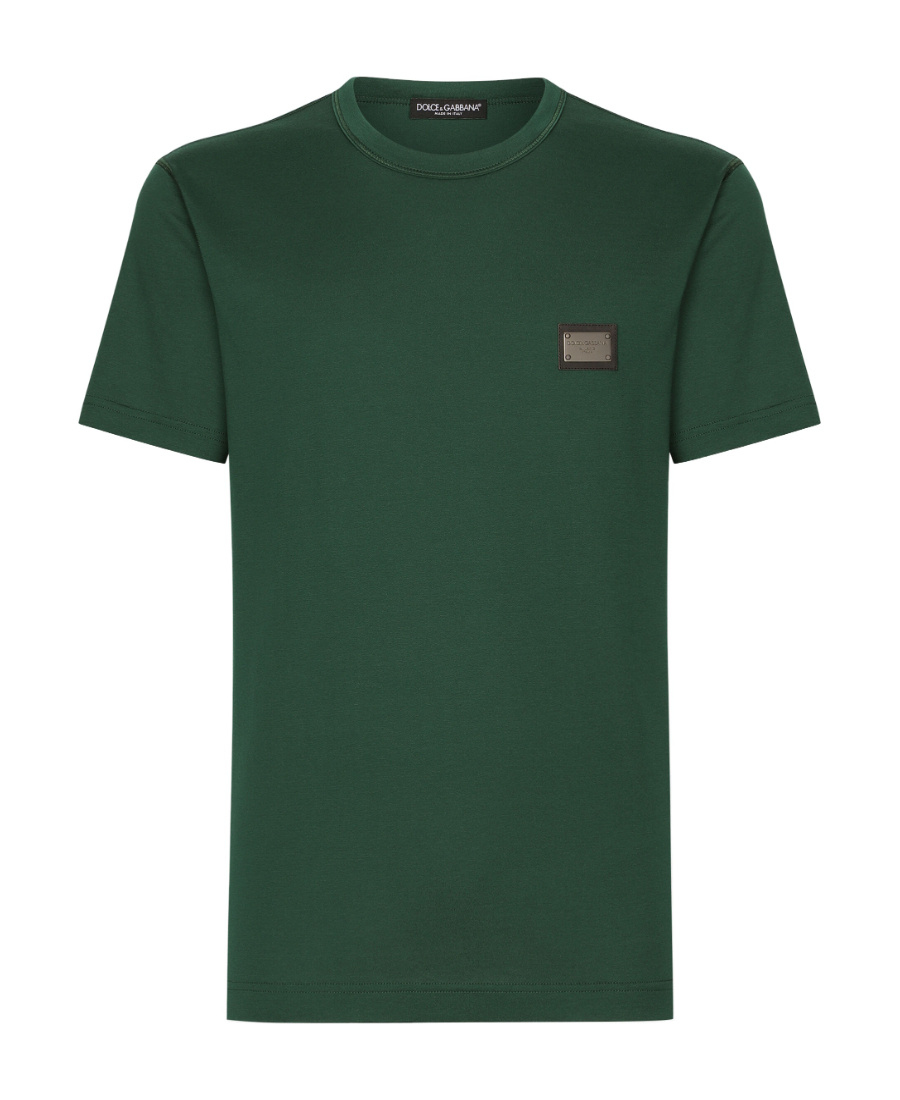 Dolce & Gabbana T-shirt Cotone Con Placca Logata In Green