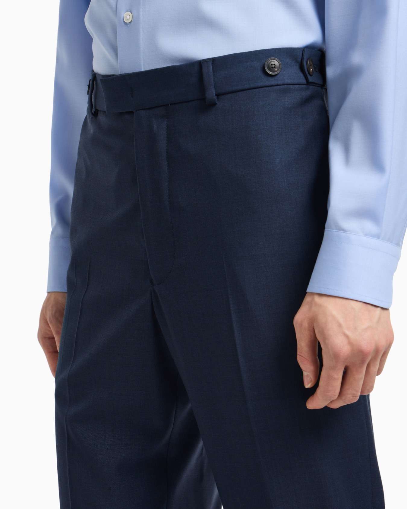 Emporio Armani Icon Tropical Light Wool Canvas Trousers In Blue