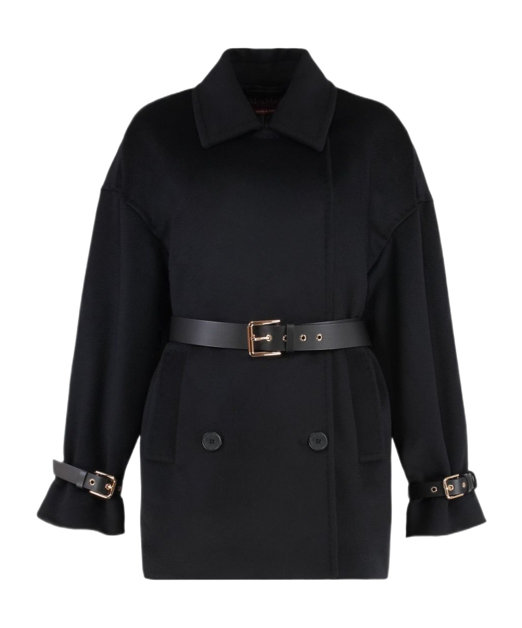 Max Mara Studio Pausa Double-breasted Virgin Wool Coat In Black