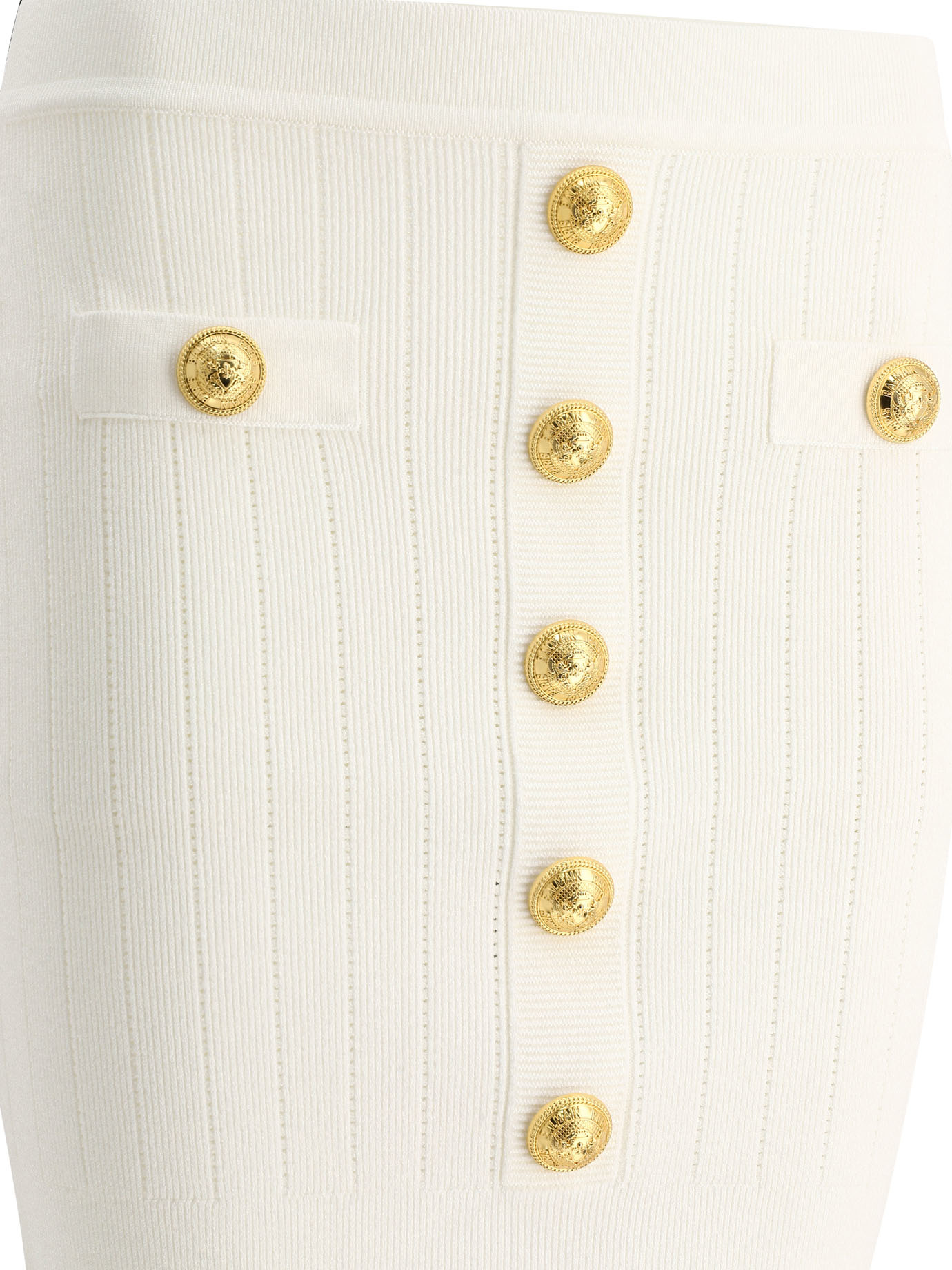Balmain Button-detail Knitted Miniskirt In Nude