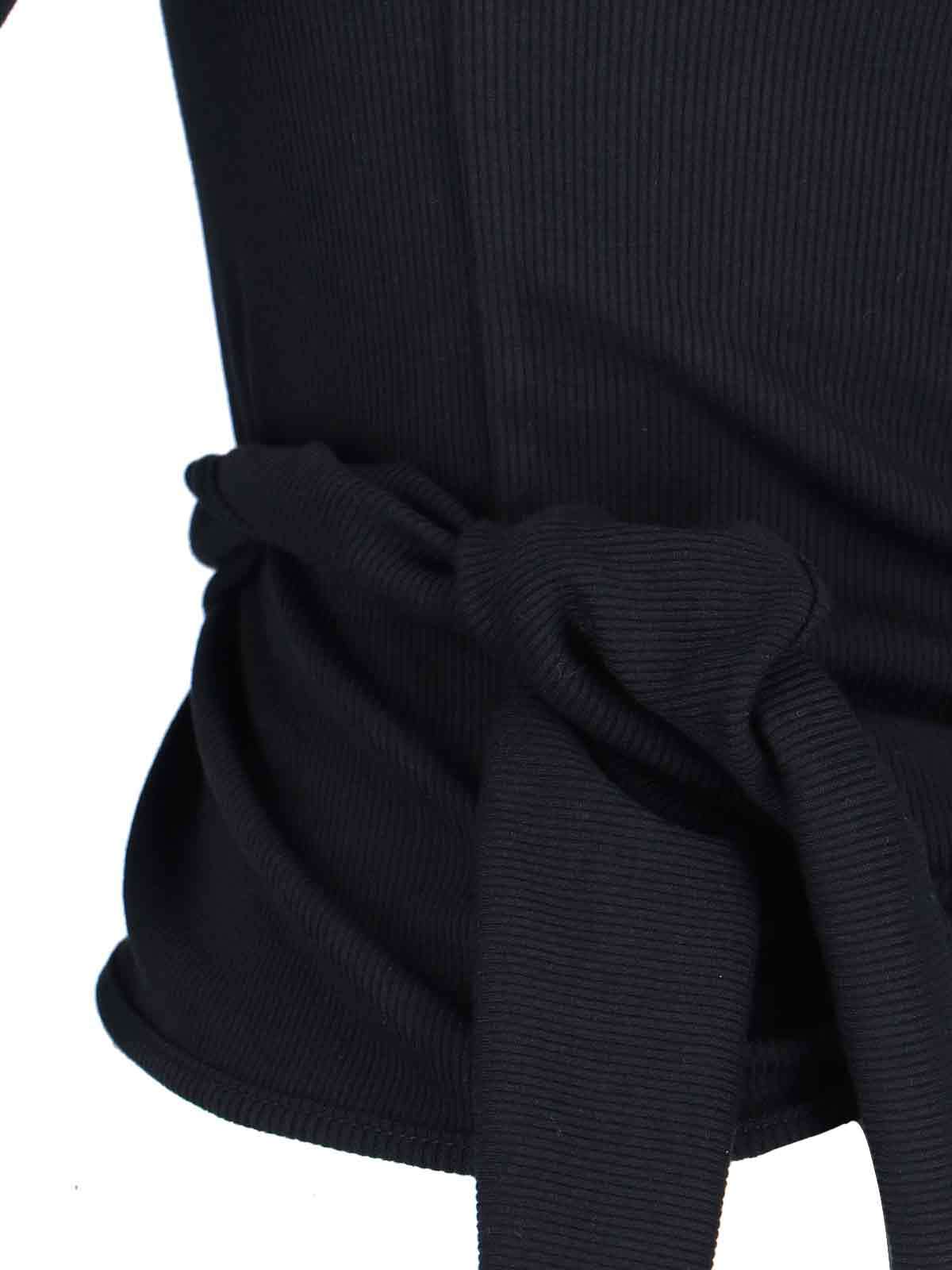 Low Classic Long Sleeve Mock Neck Top With Tie In Black