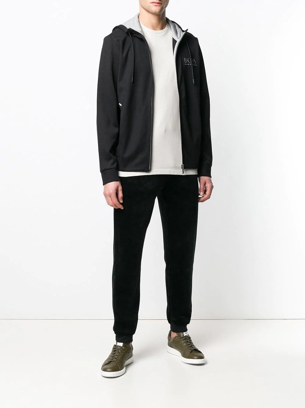 HUGO BOSS LOGO EMBROIDERED PATCH HOODED SWEATER
