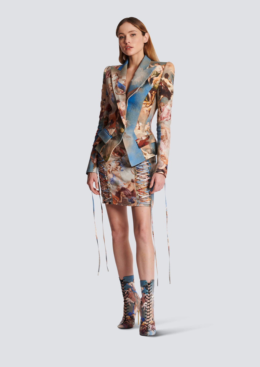 Balmain Slim-fit Sky Printed Canvas Jacket In Nude