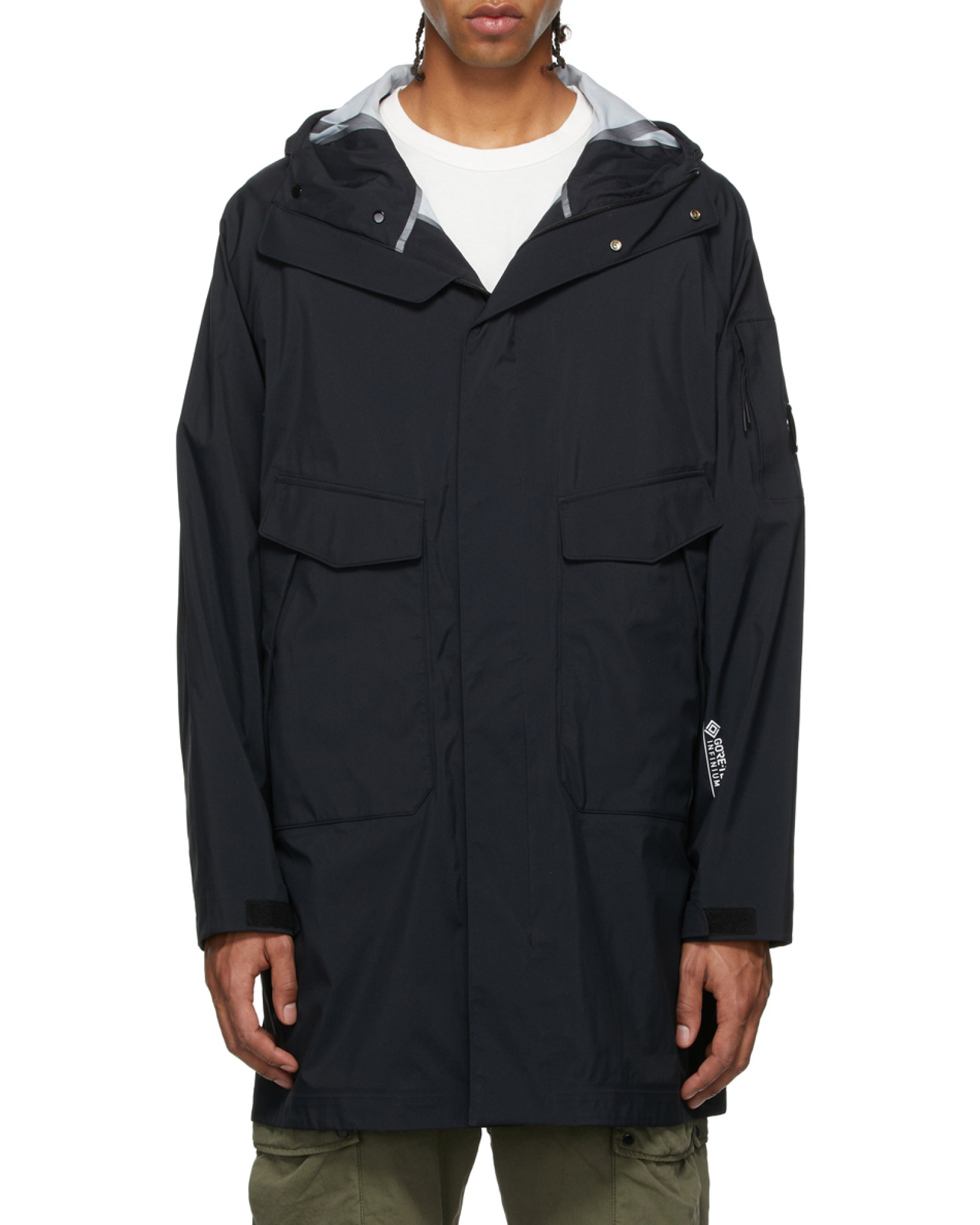 C.p. Company Pocket Detailed Hooded Parka In Black