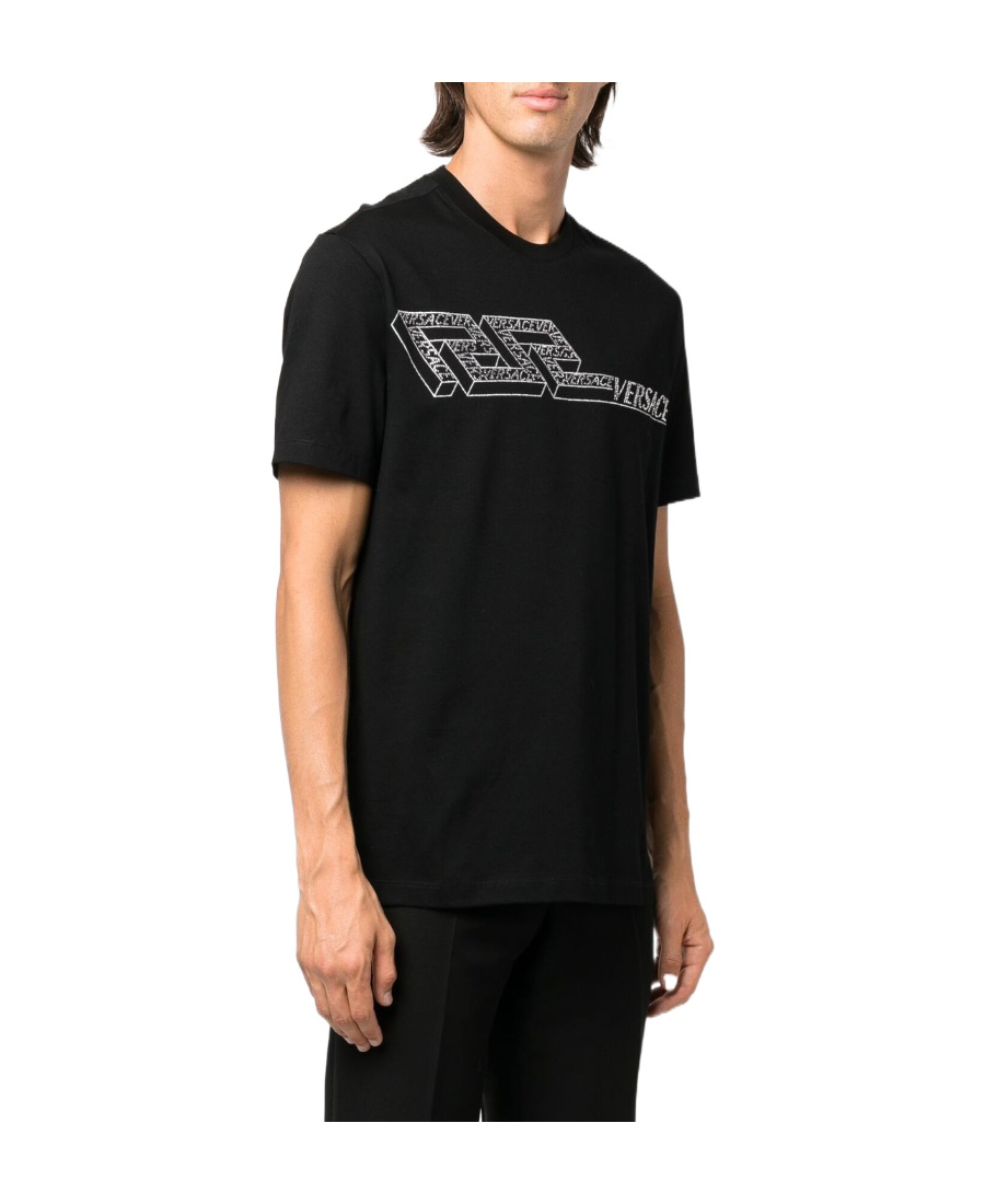 Versace Crystal Logo-embellished T-shirt In Black