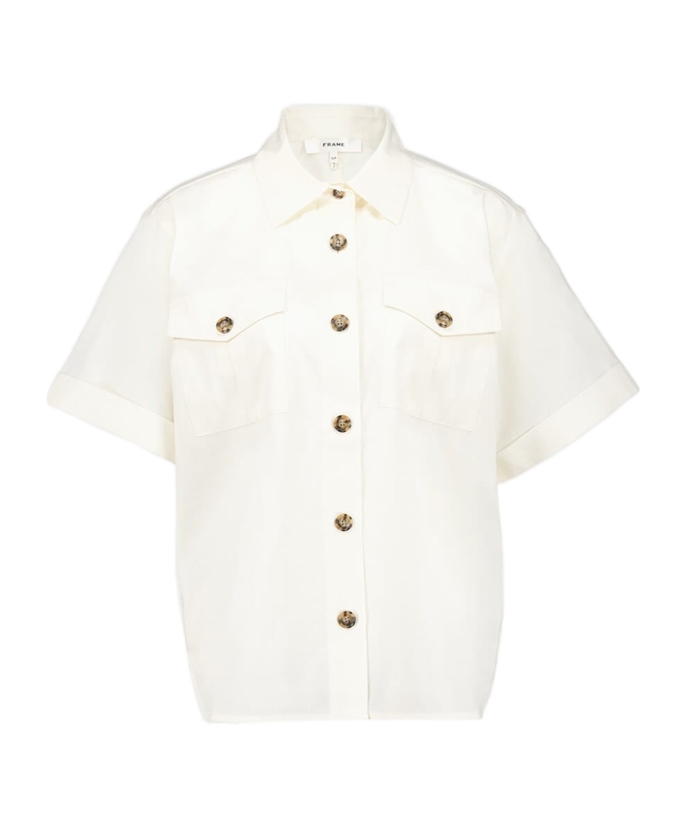 Frame Utility Pocket Short Sleeve Button-up Shirt In White
