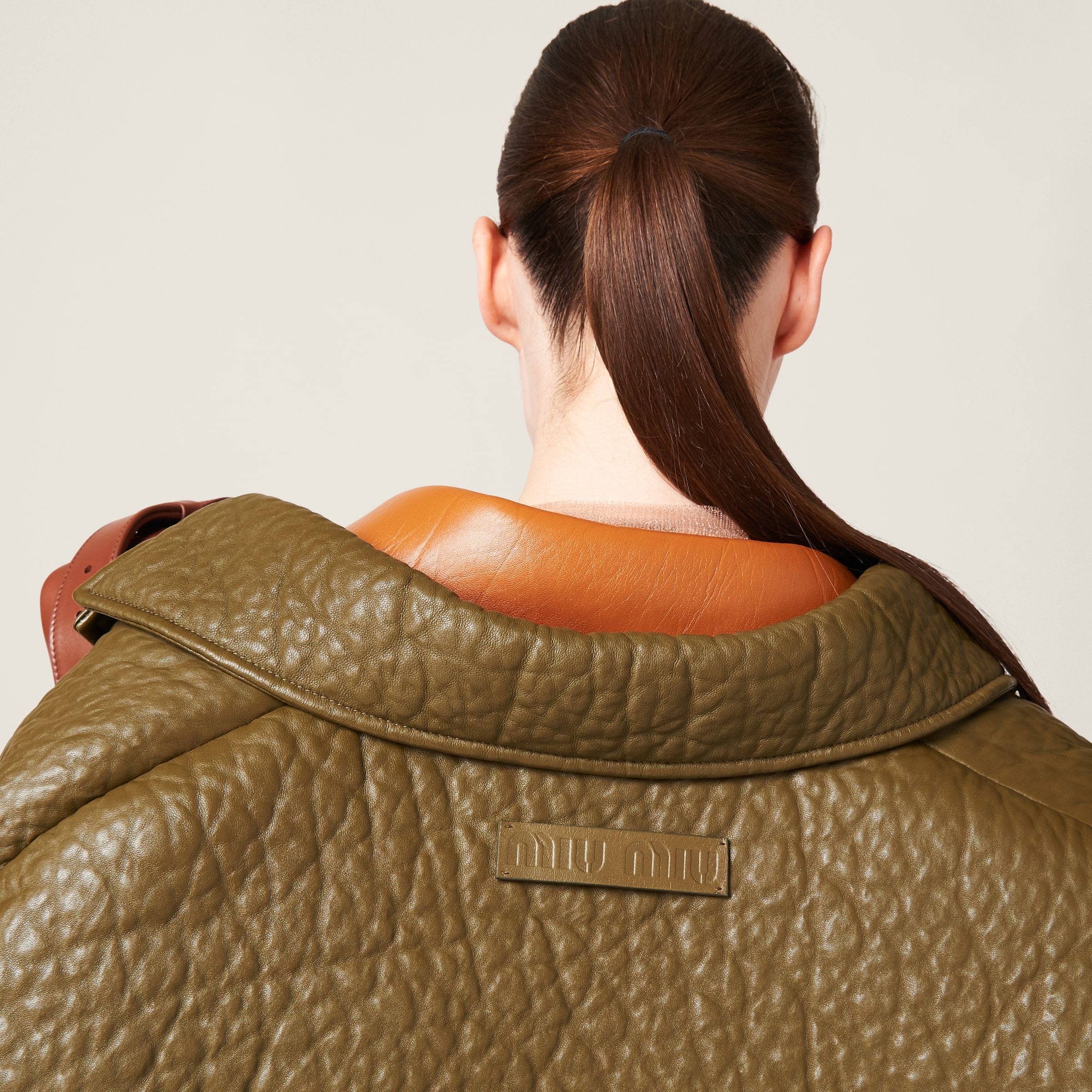 Miu Miu Double-breasted Nappa Leather Jacket In Green