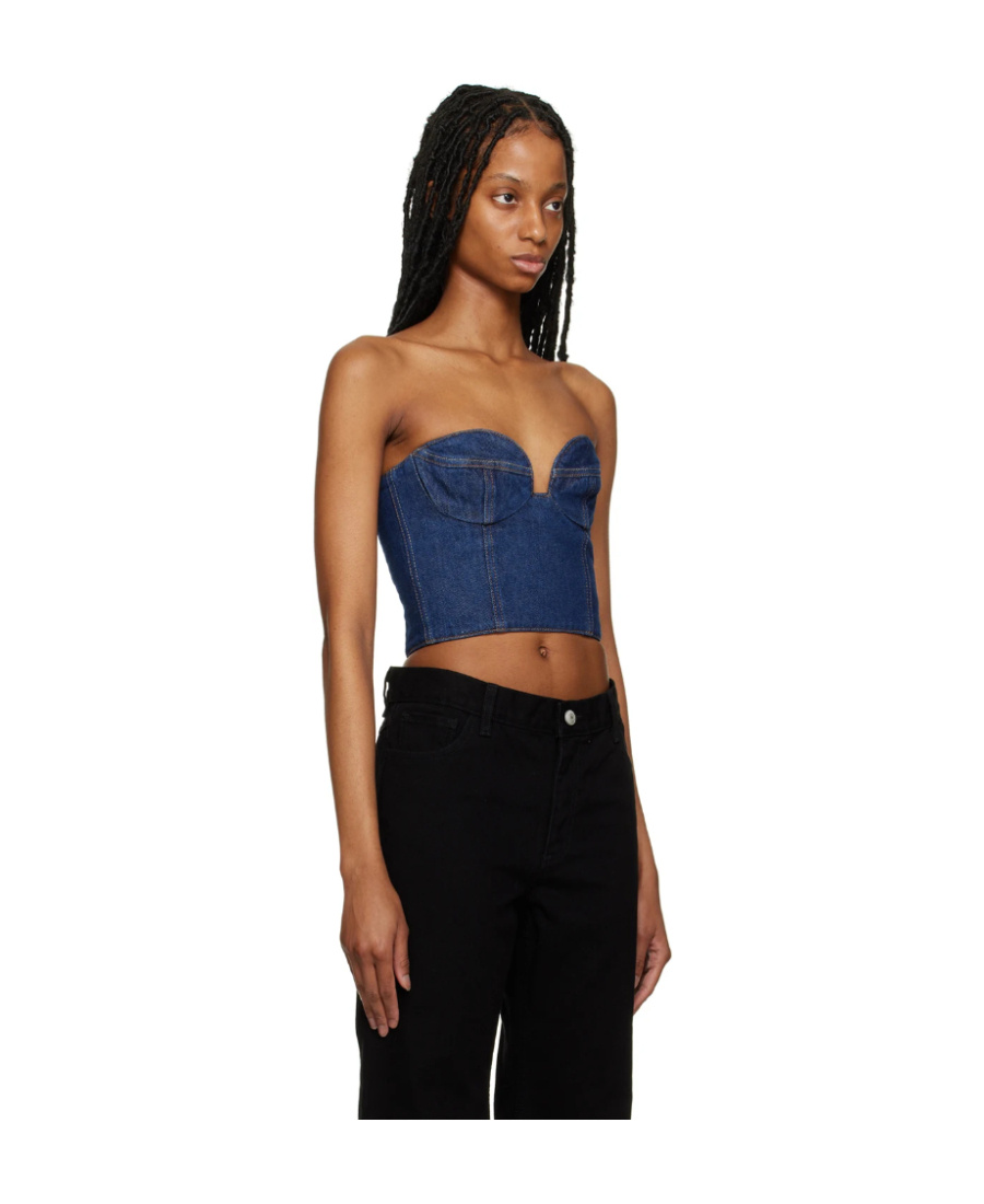 Shop Magda Butrym Denim Corset Top In Black