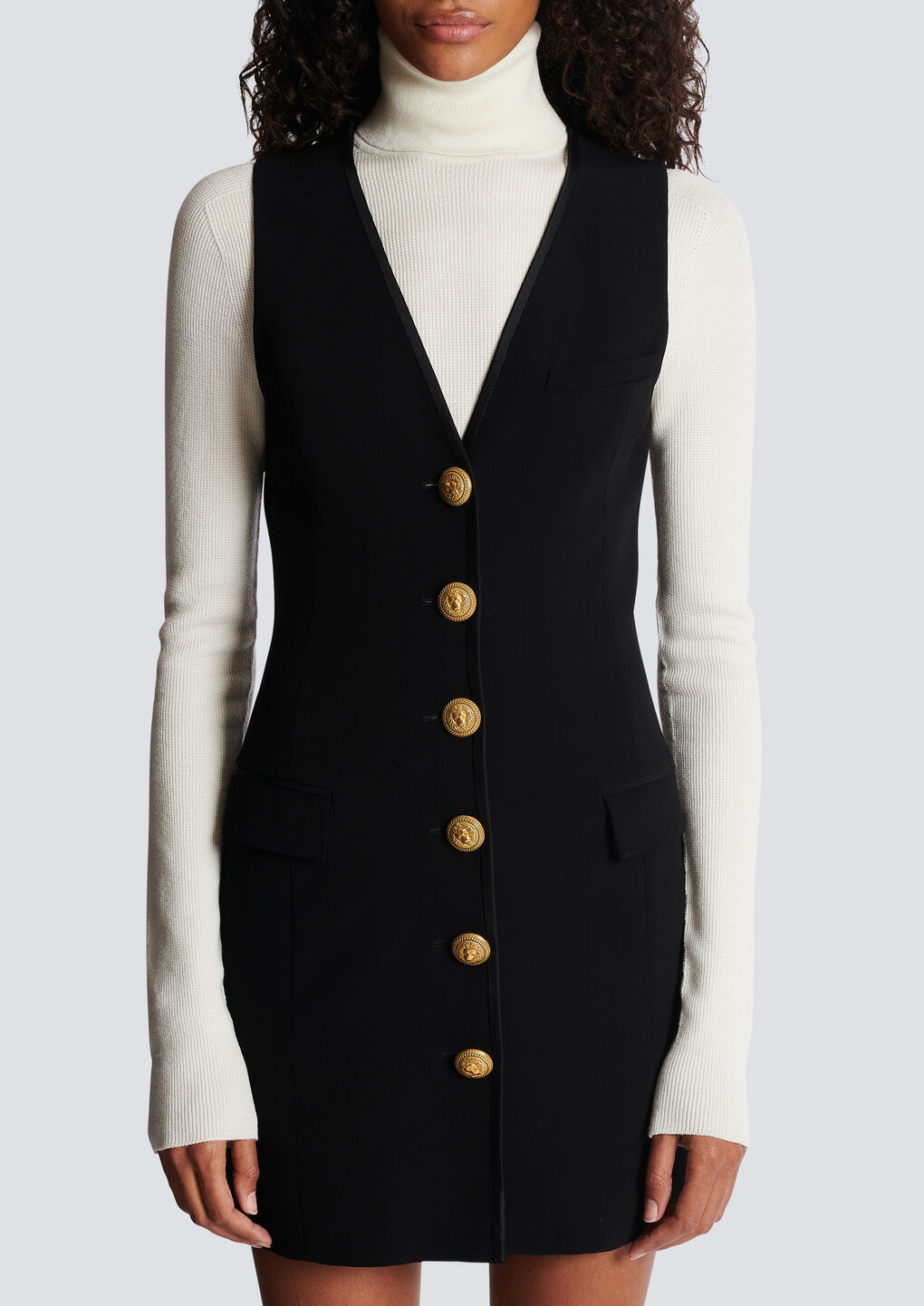 Balmain V-neck Button-front Minidress In Black