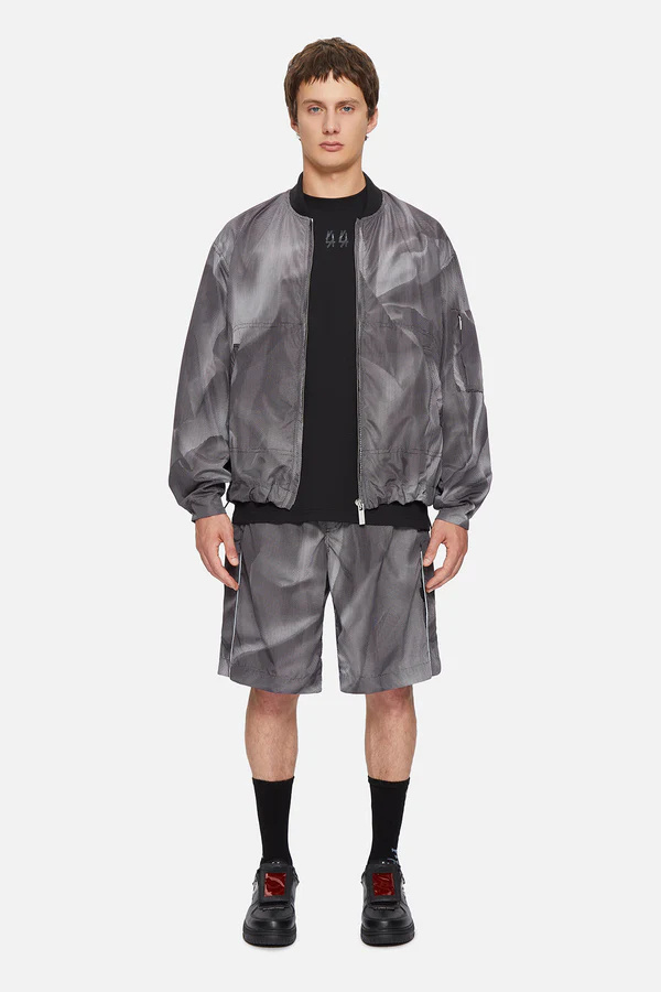44 Label Group Crinkle Graphic-print Bomber Jacket In Black