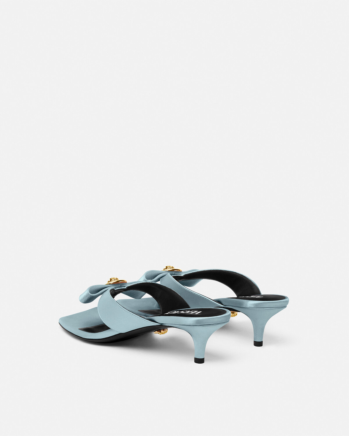 Versace La Medusa Satin Sandals In Blue
