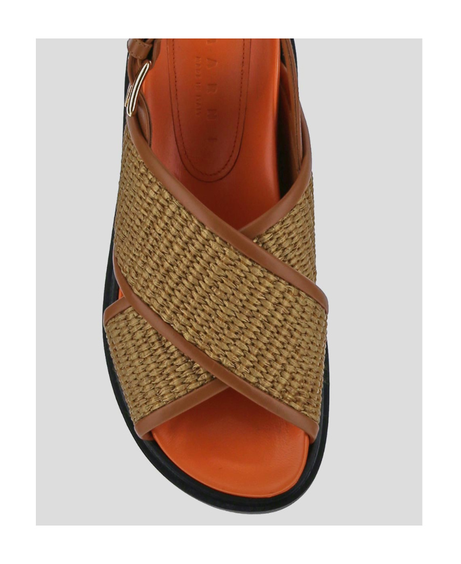 Marni Raffia And Leather Criss-cross Fussbett Sandal In Brown