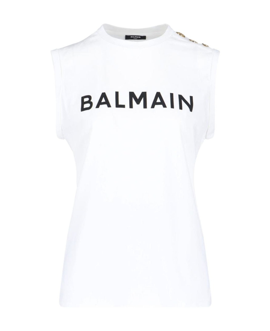 Balmain Logo Cotton Jersey Tank Top In White