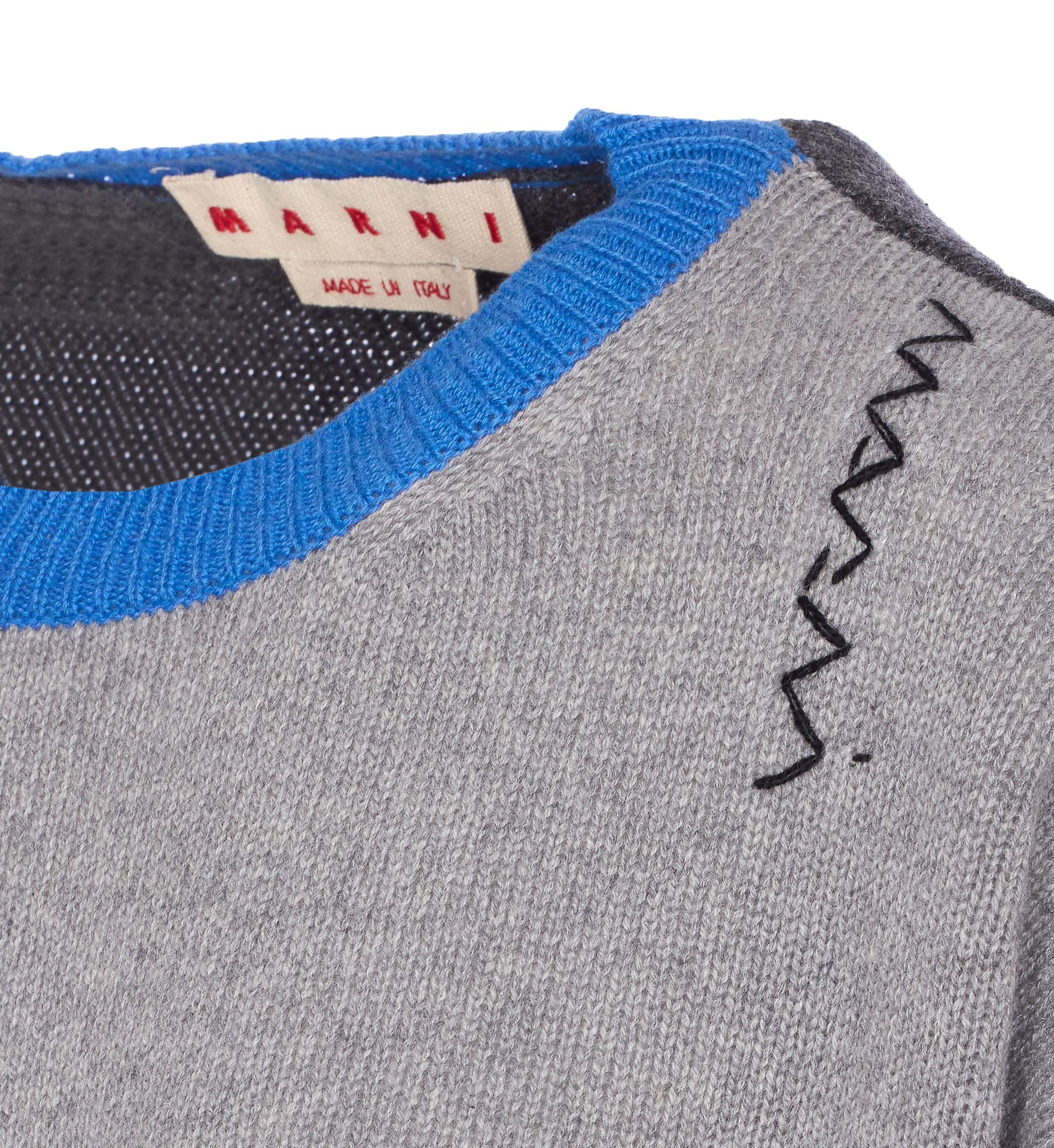 Marni Cropped Color-block Sweater With Round Neckline In Gray