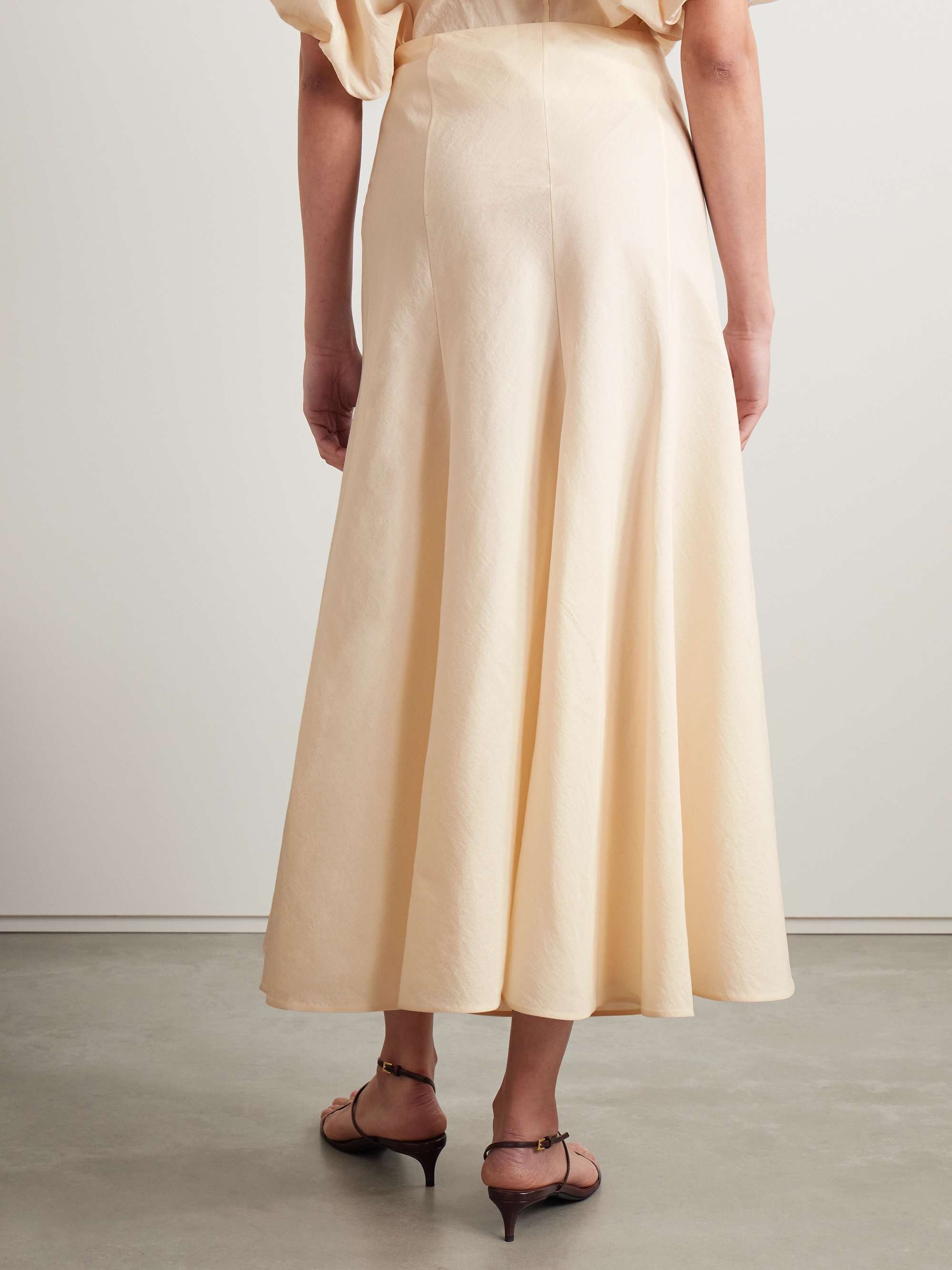 Khaite Lenno Silk And Cotton-blend Midi Skirt In Nude