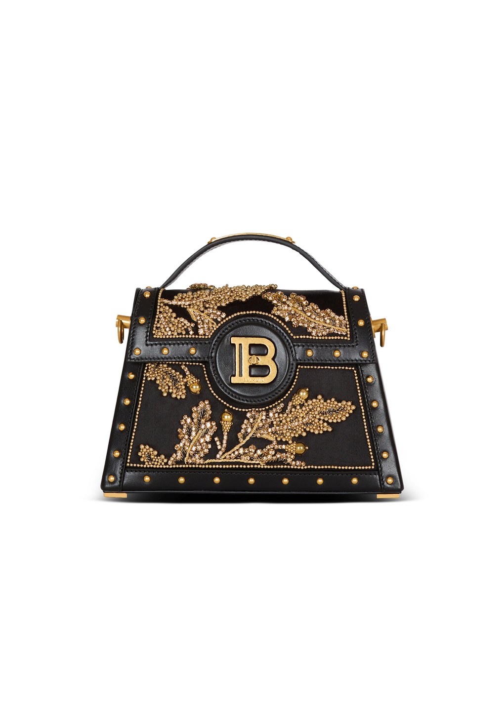 Balmain B-buzz Dynasty Bag In Embroidered Satin In Black